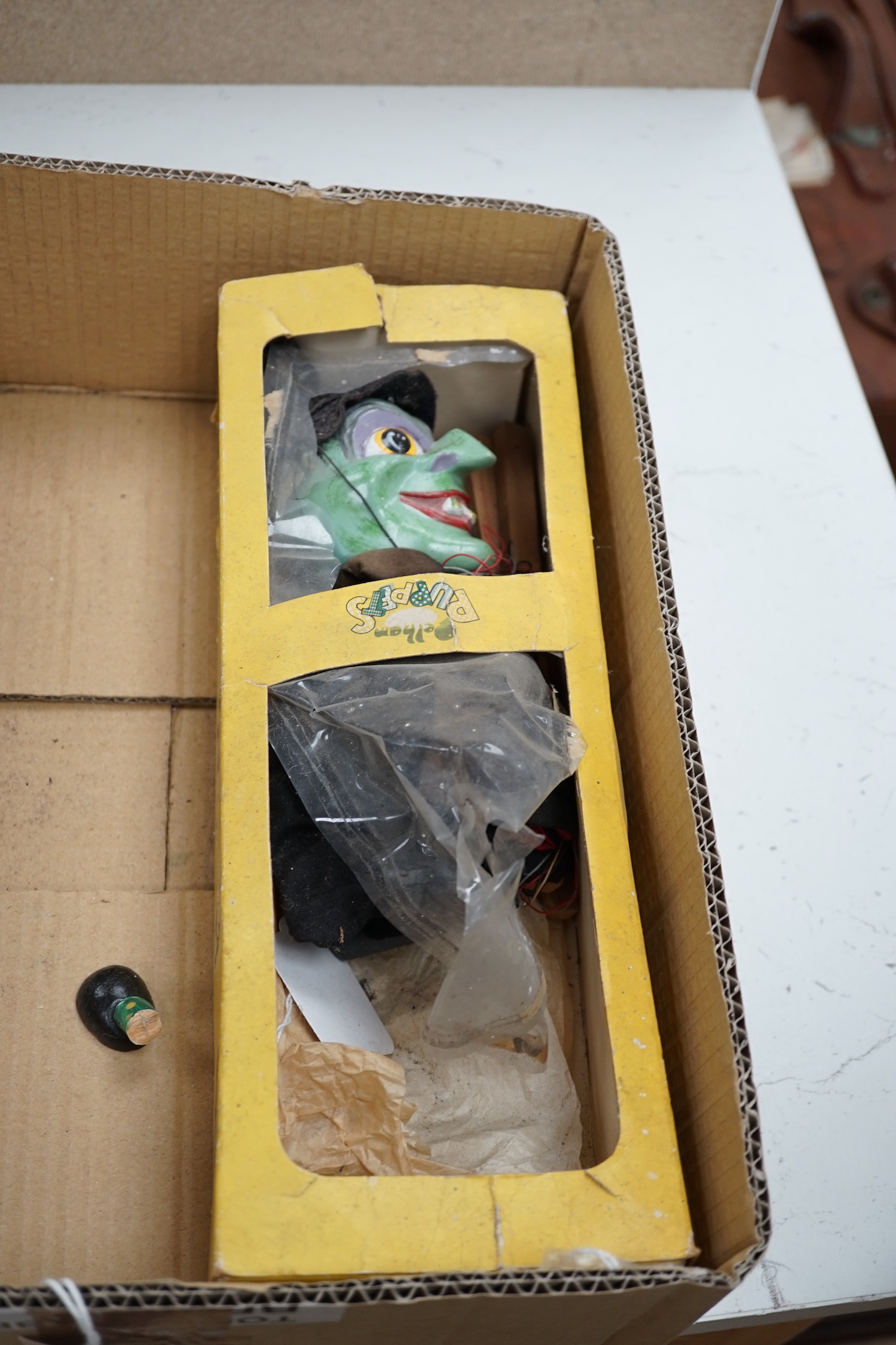 Five Pelham puppets, one boxed